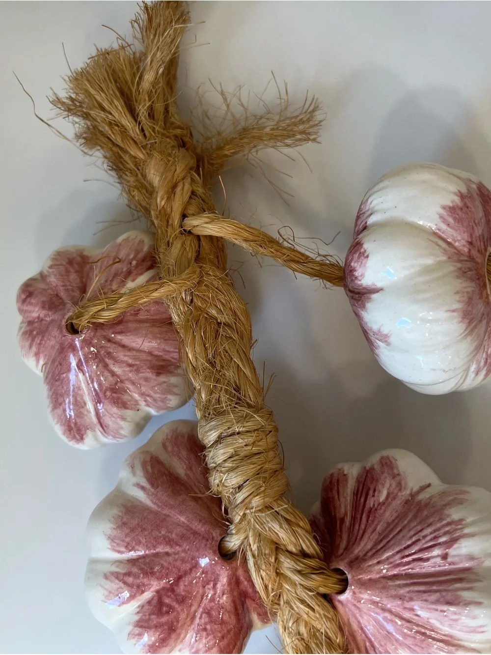 Vintage Ceramic Garlic Bulb Hanging Braid - kitchen decor